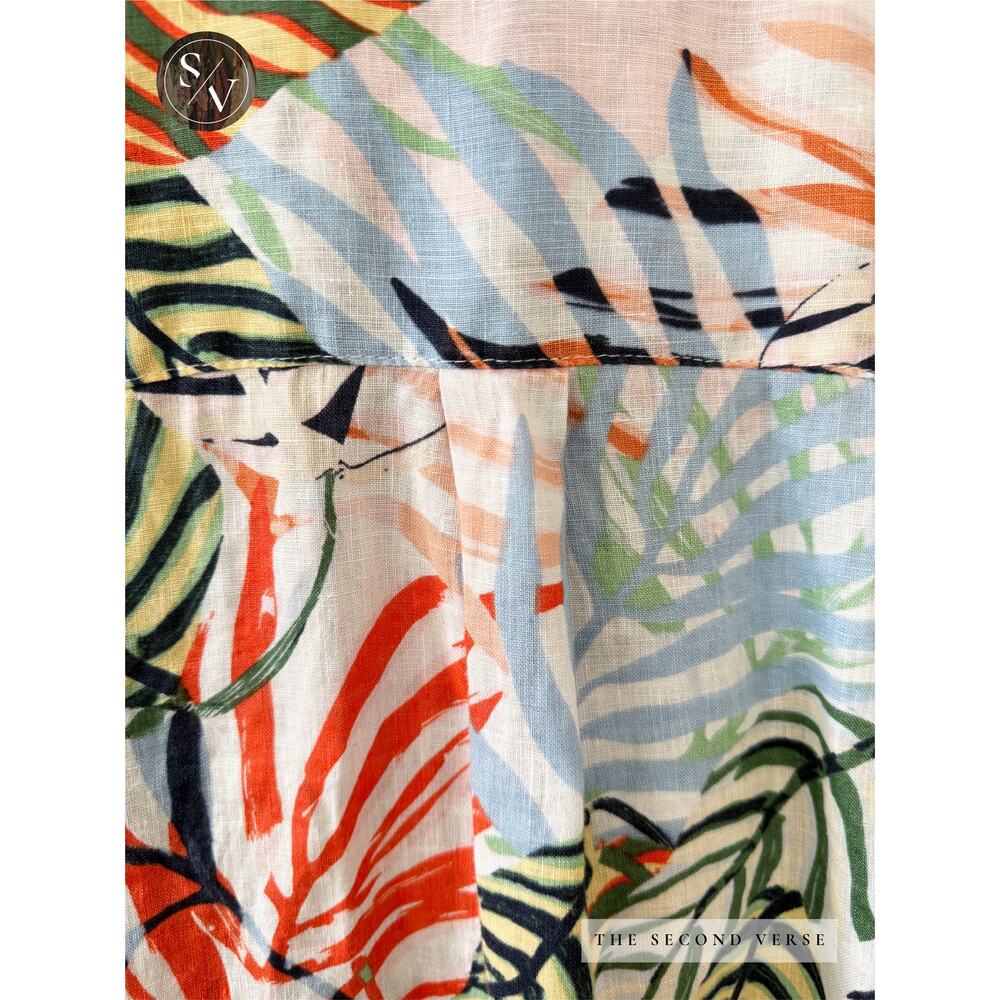 Tahari 100% Linen Tropical Print Button Down Short Sleeve Shirt Size Medium - Picture 8 of 10